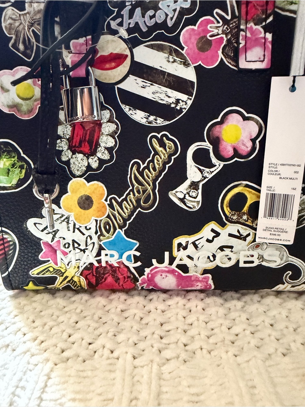 Marc Jacobs Black Floral & Sticker Print Satchel - Picture 3 of 4